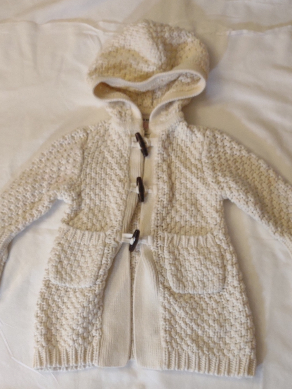 Old Navy Kid's Hooded Cable-Texture Cardigan in Cream - Size 12-18 Mos.